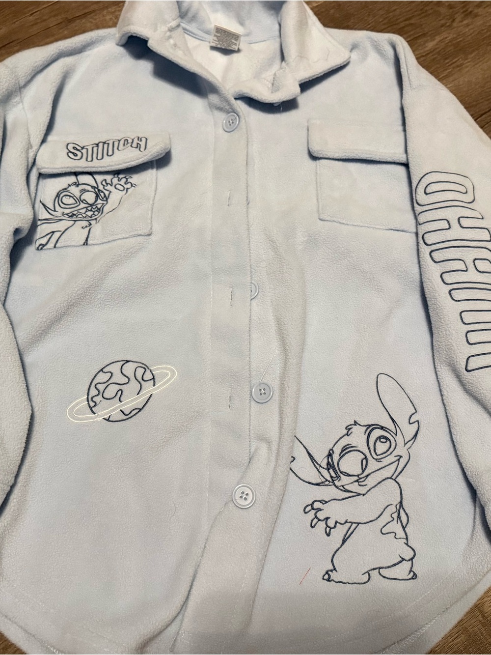 Disney Stitch Light Blue Fleece Button-Up Shirt